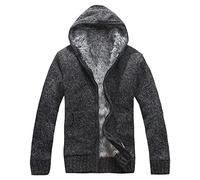 Men's Sherpa Fleece Lined Cardigan Sweaters Winter Warm Zip Up Hooded Knitted Jacket Coat Knitwear Cardigans Outwear (Dark Grey,L)