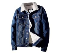 Men's Sherpa Fleece Lined Denim Jacket Thicken Cowboy Jean Jacket Warm Winter Trucker Jacket, Dark Blue 2, XXL