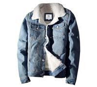 Men's Sherpa Fleece Lined Denim Jacket Thicken Cowboy Jean Jacket Warm Winter Trucker Jacket, Light Blue 1, 4XL