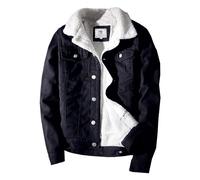 Men's Sherpa Fleece Lined Denim Jacket Thicken Cowboy Jean Jacket Warm Winter Trucker Jacket, Pure Black 2, 6XL