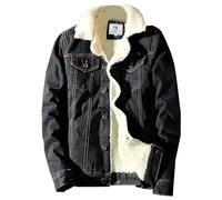 Men's Sherpa Fleece Lined Denim Jacket Thicken Cowboy Jean Jacket Warm Winter Trucker Jacket, Retro Black 1, L