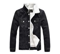 Mens Sherpa Fleece Lined Denim Trucker Jacket for Men UK Winter Thick Cargo Coat Warm Lapel Slim Fit Cowboy Thick Jean Jackets Stonewash Men's Jean Bomber Coats Button Down Outwear