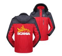Mens Sherpa Line Ski Jacket Coat for Scania Color-blocking Ski Suits Detachable Hood Windbreaker Printing Zipper Parka Snowboarding Outwear Tops-Red||3XL