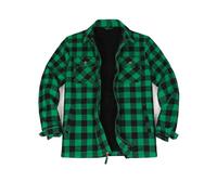 Men's Sherpa Lined Full Zip Plaid Flannel Jacket Shirt,Brushed Cozy Outdoor Work Shacket, Green Black, XXL