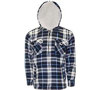 Mens Sherpa Lined/Padded Thick Lumber Jack Warm Check Fleece Zip UP Jacket Shirt[White/Blue,XXL]