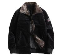 Mens Sherpa Lined Trucker Jacket, Wool Coat Quilted New Gifts Winter Corduroy Cotton Standing Collar Casual Top, Warm Thickened Activewear (Black, XXXXXXL)