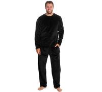 Mens Shimmer Flannel Plush Fleece Lounge Set Super Soft Warm Pyjama Set Long Sleeved Black Medium