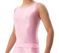 Men's Shiny Crop Tops, Smooth Glossy Sleeveless Stretchy Tank Vest, Slim Solid See Through Muscle Top Streetwear, Round Neck Sheer Seamless Disco Shirt Blouse for Festival Rave Dance Clubwear