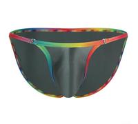 Men's Shiny Glossy Low Waist Briefs Breathable Pouch(Gray 2XL)