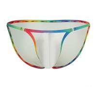Men's Shiny Glossy Low Waist Briefs Breathable Pouch(White L)