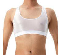 Mens Shiny Glossy Tops, Sexy Sleeveless Slim Fit Vest Y Back Silky Sheer Workout Tank Top, Smooth Solid See Through Muscle Shirt, Round Neck Seamless Disco Camis for Festival Rave Dance Clubwear