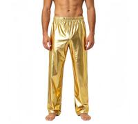 Men's Shiny Metallic Pants, Sparkly Wet Look Elastic Waist Trousers with Pockets, Straight Leg Disco Pants for 70s 80s Festival Rave, Regular Fit Hip Sweatpants for Jazz Dance Party Stage Performance