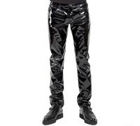 Men's Shiny PVC Pants Long Faux Leather Trousers for Punk Gothic Club Dance Wear Soft Black Elastic Waist Size S-2XL Mens Fashion Bottoms(XL Black)