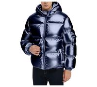 Men's Shiny Quilted Puffer Jackets Warm Windproof Cotton Padded Coat with Hood Solid Color Thermal Winter Metallic Jacket Chic Outwear