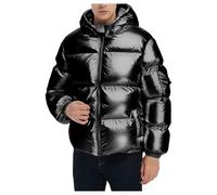 Men'S Shiny Quilted Puffer Jackets, Warm Windproof Padded Coat With Hood Solid Color-Thermal Winter Metallic Jacket Chic Outwear Soft Comfort Mens Winter Thickened Down Jacket Comfy Lounge Coats