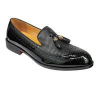 Mens Shiny Real Leather Loafers Patent Tassel Slip on Wedding Dress Brogue Shoes [LSH-G011-A21-BLACK-41]