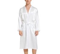 Men's Shiny Satin Robe, Long Sleeve Solid Color Silk Kimono Bathrobe with Belt, Soft Fall Winter Classic Long Pajamas Bathrobes with Pockets, Lightweight Classic Dressing Gown Loungewear Nightgown