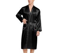 Men's Shiny Satin Robe Long Sleeve Solid Silk Kimono Bathrobe with Belt