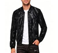 Mens Shiny Sequin Bomber Jacket Sparkly Party Night Out Coat | Ribbed Cuffs, Full Zip, Long Sleeve, Glitter Metallic Stage Disco Clubwear, Mens Party Gift, Xmas UK Fashion