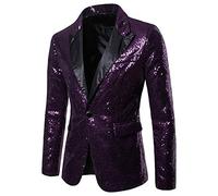 Men's Shiny Sequin Jacket Shiny Glitter Suit Jackets Casual Notched Lapel Tuxedo One Button Regular Fit Suit for Party Wedding,Banquet,Prom, Men's Sequins Dinner Casual Slim Fit (Purple #1, XL)
