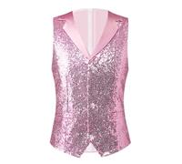 Men's Shiny Sequin Vest Waistcoat V-Neck Regular-Fit Party Dress Suit Sequin Waistcoat Party & Carnival Fancy Dress, Party Dress Up Costumes Dance Show Fancy Dress Costume Pink