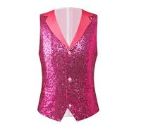 Men's Shiny Sequin Vest Waistcoat V-Neck Regular-Fit Party Dress Suit Sequin Waistcoat Party & Carnival Fancy Dress, Party Dress Up Costumes Dance Show Fancy Dress Costume Hot Pink