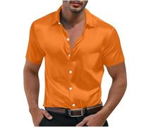 Men's Shiny Shirts Short Sleeves Button Down Dress Shirts Plain Metallic Collared 70s Disco Styles Costume Party Regular Fit Shirt Nightclub Prom Tops Men