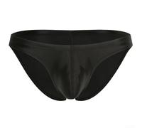 Mens Shiny Silk Briefs Oil Glossy Underwear Pouch Breathable Trunks Solid Color M-2XL(Black XL)