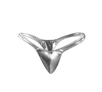 Men's Shiny Thong Underwear, Liquid Metallic Low Rise T-Back Thong, Sexy Bulge Pouch G String Thong Jockstrap, Sparkly Men's Under Panties for Clubwear, Seamless Bikini Briefs Underwear White