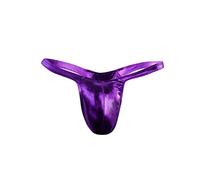 Men's Shiny Thong Underwear, Liquid Metallic Low Rise T-Back Thong, Sexy Bulge Pouch G String Thong Jockstrap, Sparkly Men's Under Panties for Clubwear, Seamless Bikini Briefs Underwear Purple