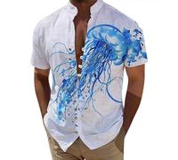 Men's Shirt 70's Hawaii Holiday 3D Printed Summer Short Sleeve Shirts Men's T-Shirt with Prints, Blue sky, L
