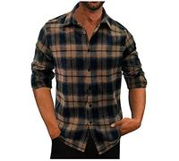 Mens Shirt Basic Lapel Classic Plaid Mens Shirt Thick Flannel Button Placket Long Sleeve Mens Shirt The New Casual Mens Shirt F-Brown L