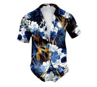 Men's Shirt Black Long Sleeve Male Print Halloween Theme Casual Crew Neck Blood Graphic Plus Size Short Shirt Lapel Printed Single Breasted Shirt Solid Shirt Men's Short Sleeve, blue, L