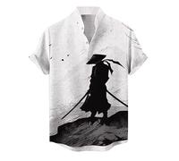 Men's Shirt Button Down Short Sleeve Shirts Fashion 3D Printed Japanese Samurai Animal Pattern Stand Collar Shirt Summer Casual Tops Outdoor Street Blouse