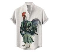 Men's Shirt Button Down Short Sleeve Shirts Fashion 3D Printed Japanese Samurai Animal Pattern Stand Collar Shirt Summer Casual Tops Outdoor Street Blouse