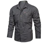 Men's Shirt Button Up Shirt Cargo Long Sleeve Casual Shirts Overshirt Clothing Long Sleeve Button Down Men Shirt (Darkgrey,S)