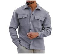 Men's Shirt Casual Cotton Long Sleeve Shacket Jacket Button Down Lightweight Jacket with Flap Pockets Stylish Shirt Jackets Casual Youth Men's Autumn Shirt UK