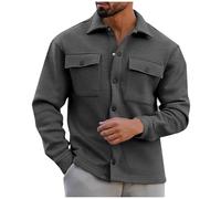 Men's Shirt Casual Cotton Long Sleeve Shacket Jacket Button Down Lightweight Jacket with Flap Pockets Stylish Shirt Jackets Casual Youth Men's Autumn Shirt UK
