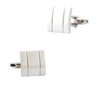 Men's Shirt Cufflinks Square Plated Silver Smooth Brushed Metal Cufflinks