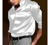 Men's Shirt, DL14 Fashionable Glossy Lapel Long Sleeve Undershirt for Formal Casual Wear(2XL White)