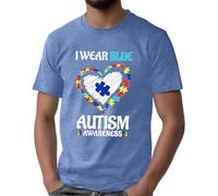 Mens Shirt Funny Autism Awareness Shirts Autistic Support Tshirt Heart Graphic Tee Casual Loose Comfortable Trendy Round Neck Short Sleeve T-Shirt Breathable Active Wear Polyester T-Shirts Clearance