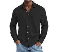 Men's Shirt Large Size Muslin Long Sleeve Cotton Long Sleeve Shirts Button Down Lightweight Henley Summer Shirt Casual Sweatshirt Comfortable Breathable Beach Shirt Plain Casual Shirt Loose, black, XL