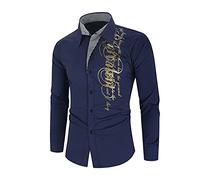 Men's Shirt Men's Gold Long Sleeve Shirt Business Dress Black Men's Dress Prom Social Print Shirt Casual (Color : Navy Blue C39, Size : 3XL.)