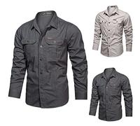 Men'S Shirt Military Cargo Style Tactical Long Sleeve Shirts For Men Lightweight Tactical Overshirts Durable Shirt Jacket Button Down Work Tops Outdoor Hiking Overshirts Walking Travel Jacket