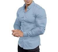 Men's Shirt Plain Stretch Long Sleeve Men's Shirts Muscle Fit Athletic Slim Fit Long Sleeve Stretch Casual Button Down Shirt Outdoor Shirts, darkblue, S