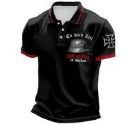 Mens Shirt,Polo Shirts For Men Uk,Product Category Men's Shirts | European and World War II German Printed Casual Shirt for Everyday Wear Loose Fit Short Sleeves Lapel Style (Black, XXXL)