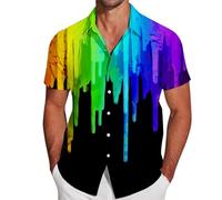 Men's Shirt Short Sleeve LGBT Rainbow Striped Shirt Men Short Sleeve Gay Pride Month Neon Color Top LGBTQ Tunic Sport Casual Summer Shirt Hawaiian Colorful T Shirt Tee Shirt, 01-multicolour, L
