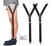 Mens Shirt Stays Military Adjustable Elastic Y-Style Shirt Stay Garter Straps Sock with Non-slip Clamps - Black -