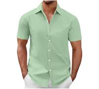 Men's Shirt UK Clearance Office Formal Button Down T-Shirts Summer Turn-Down Collar Short Sleeve Shirts for Men Adult Mens T-Shirt Lightweight Solid Color Tshirts Summer Clothes Plus Size S-5XL