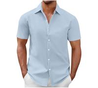 Men's Shirt UK Clearance Office Formal Button Down T-Shirts Summer Turn-Down Collar Short Sleeve Shirts for Men Adult Mens T-Shirt Lightweight Solid Color Tshirts Summer Clothes Plus Size S-5XL